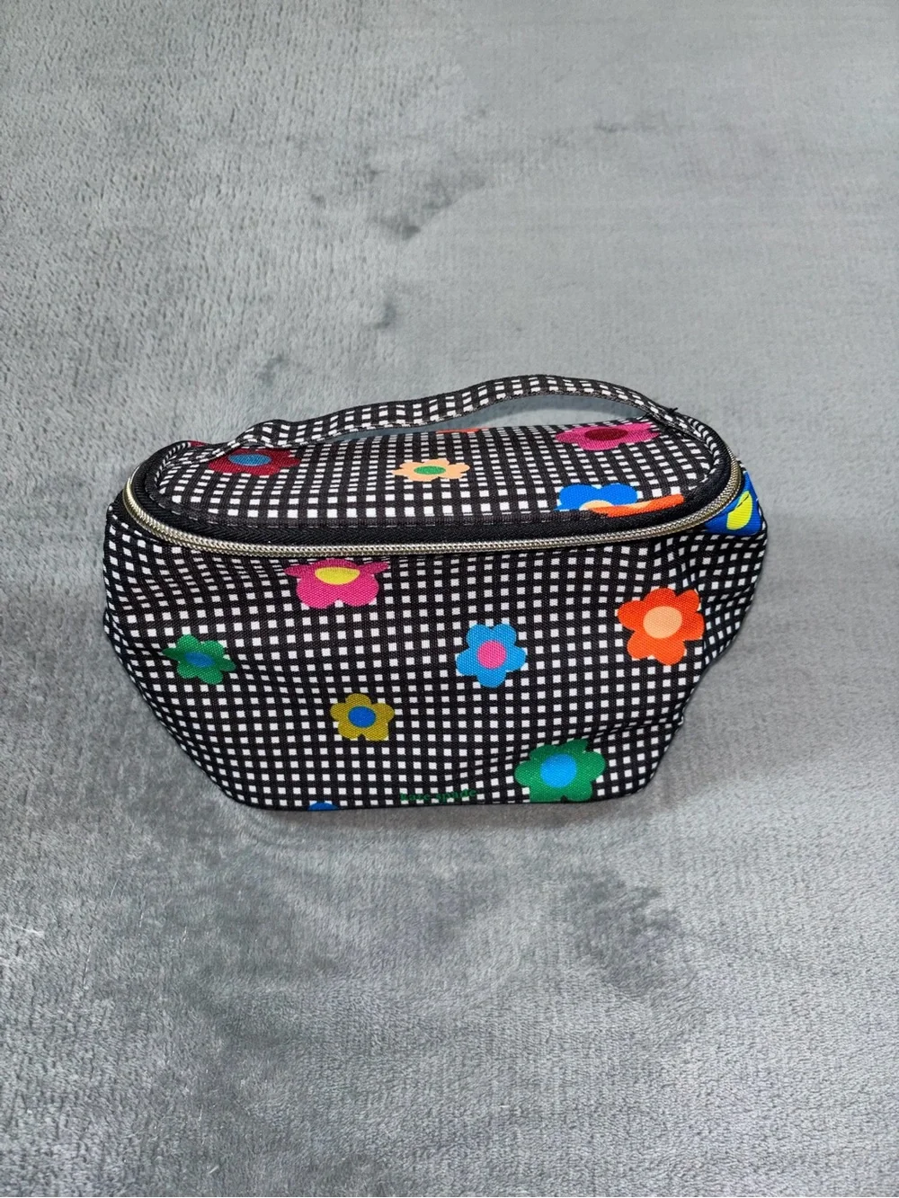 kate spade Black Gingham Insulated Lunch Bag with Multicolor Floral Print